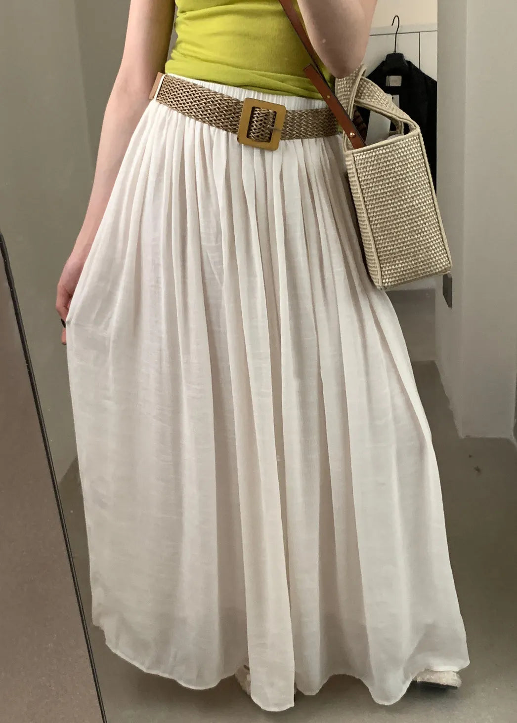 White Wrinkled Elastic Waist Cotton Skirts Summer