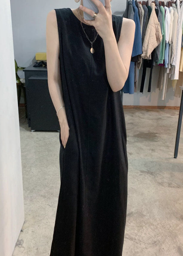 Art Black Backless Cozy Cotton Dresses Sleeveless