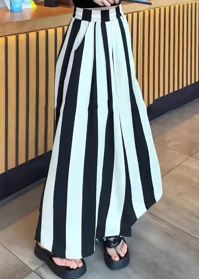 Black White Striped High Waist Wide Leg Pants