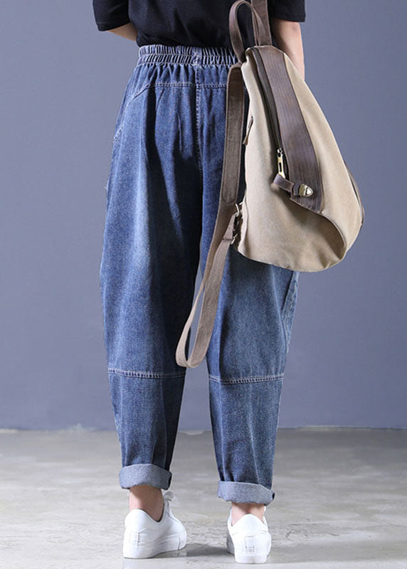 Boutique Blue Elastic Waist Pockets Harem Fall Pants