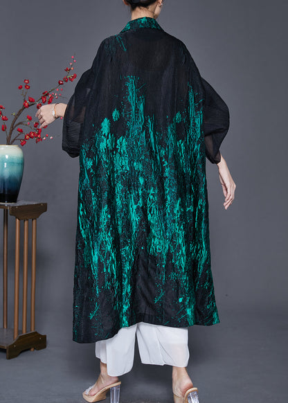 Green Oversized Patchwork Jacquard Spandex Trench Coats Spring
