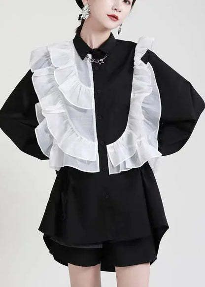 Royal Blue Ruffles Asymmetrical Shirt Dress-limited Stock