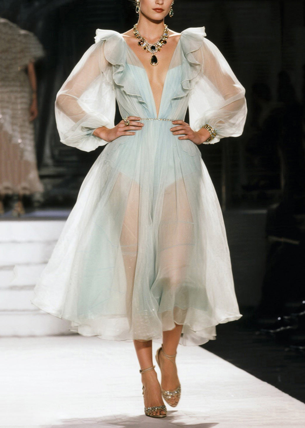 White Ruffled Sheer Organza Holiday Dress Summer