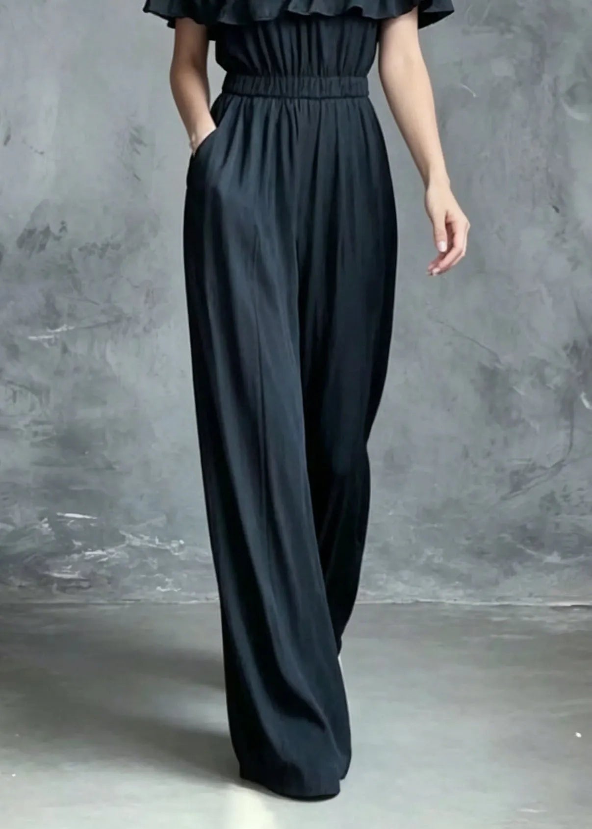 French Slash Neck Ruffled Patchwork Cotton Jumpsuit Summer
