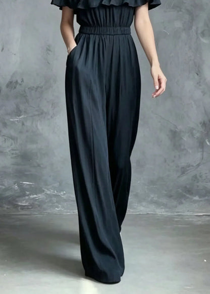 French Slash Neck Ruffled Patchwork Cotton Jumpsuit Summer