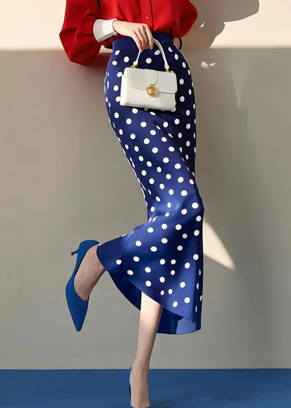 Slim Fit Blue Dot High Waist Cotton Skirt Spring