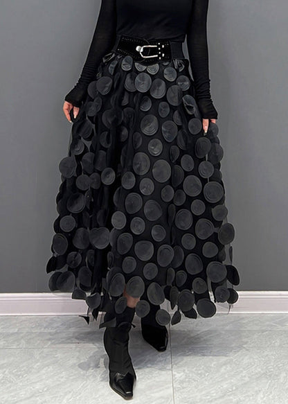 Black Dot Patchwork Tulle Skirt Fall