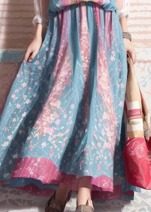 Colorblock Print High Waist Silk Dresses Summer