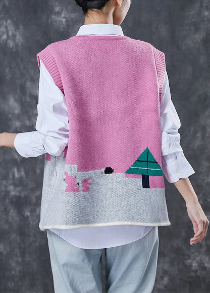 Rose Cartoon Jacquard Knit Sets 2 Pieces Fuzzy Ball Decorated Spring