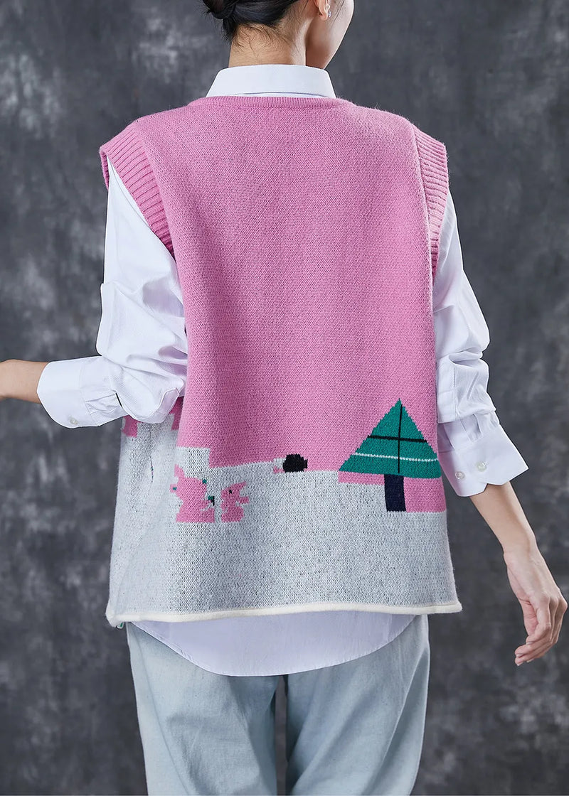 Rose Cartoon Jacquard Knit Sets 2 Pieces Fuzzy Ball Decorated Spring