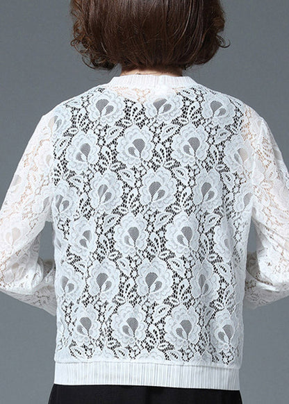 White Hollow Out Lace Upf 50+ Cardigan Long Sleeve