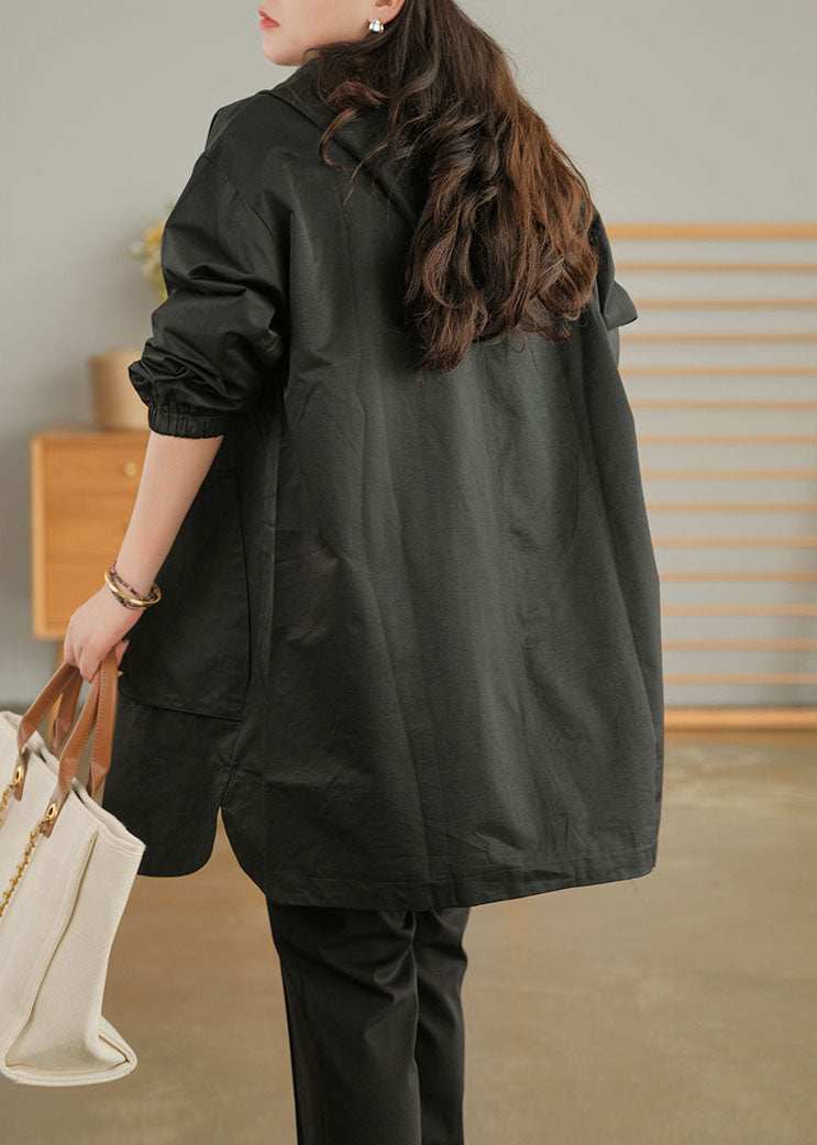 Black Zip Up Color Cotton Trench Coats Fall