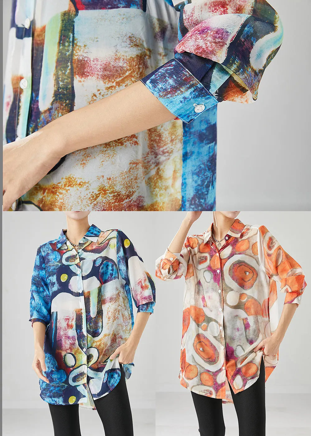 Organic Blue Oversized Tie Dye Cotton Tops Fall