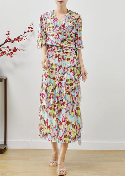 Silm Fit Flower Print Chiffon Two Piece Set Clothing Summer