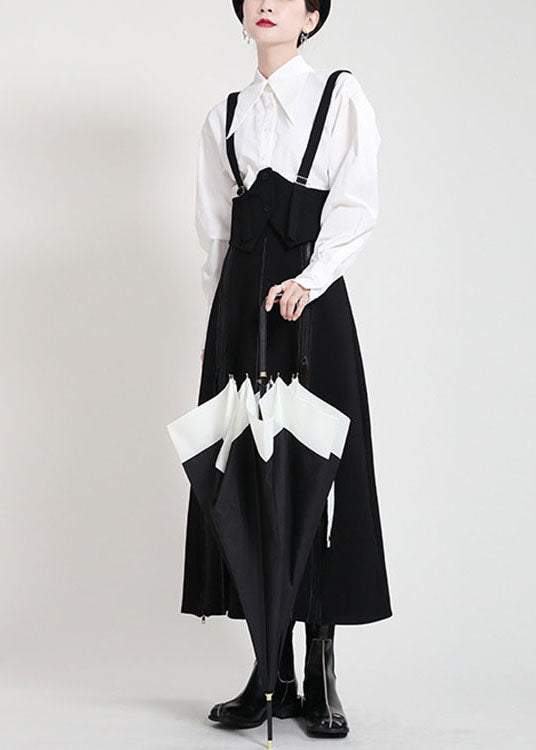 Modern Black High Waist Zippered Asymmetrical Design Patchwork Fall Skirt