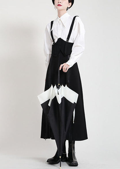 Modern Black High Waist Zippered Asymmetrical Design Patchwork Fall Skirt