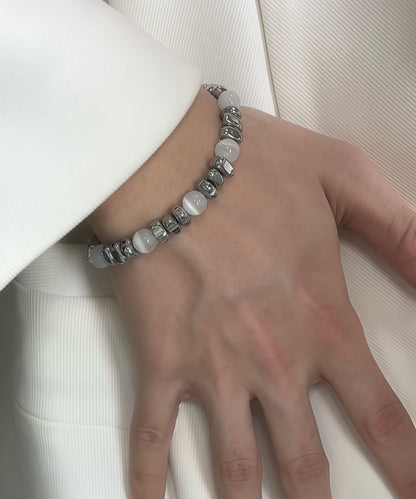 Boutique Colorblock Stainless Steel Cat's Eye Patchwork Charm Bracelet