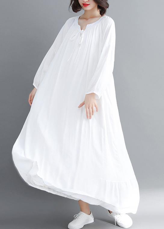 Handmade O Neck Large Hem Spring Outfit Sleeve White Traveling Dress