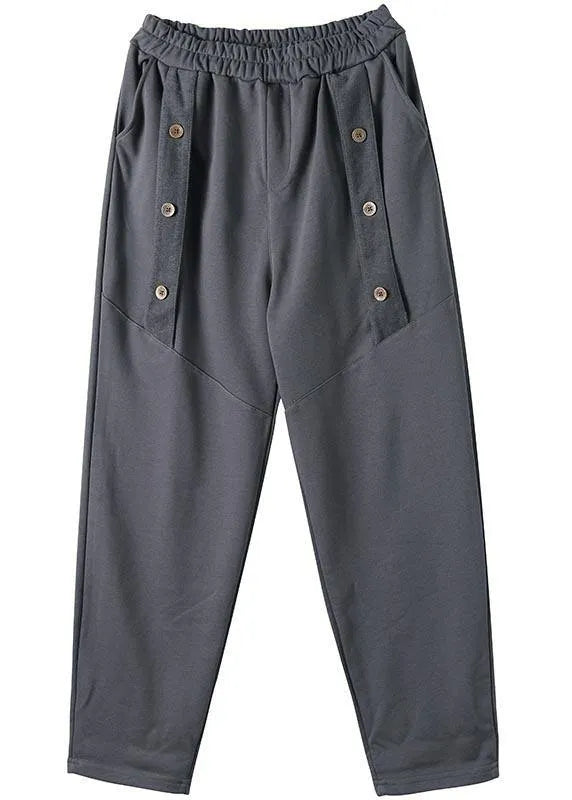Vivid Black Jeans Spring Elastic Waist Patchwork Work Pant