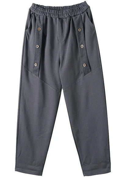 Vivid Black Jeans Spring Elastic Waist Patchwork Work Pant