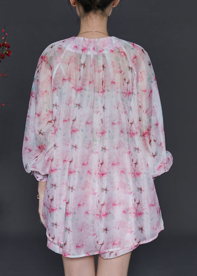 Pink Tasseled Print Chiffon Two Pieces Set Summer