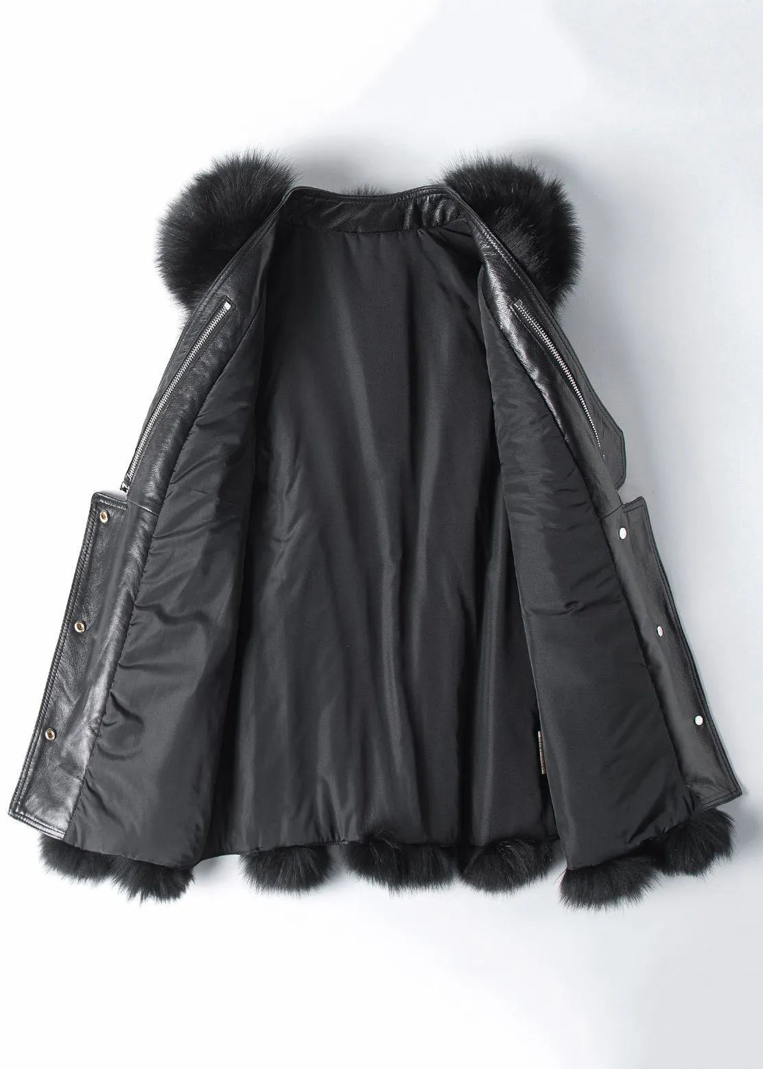 New Black Button Patchwork Leather and Fur Waistcoat Sleeveless