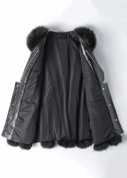 New Black Button Patchwork Leather and Fur Waistcoat Sleeveless
