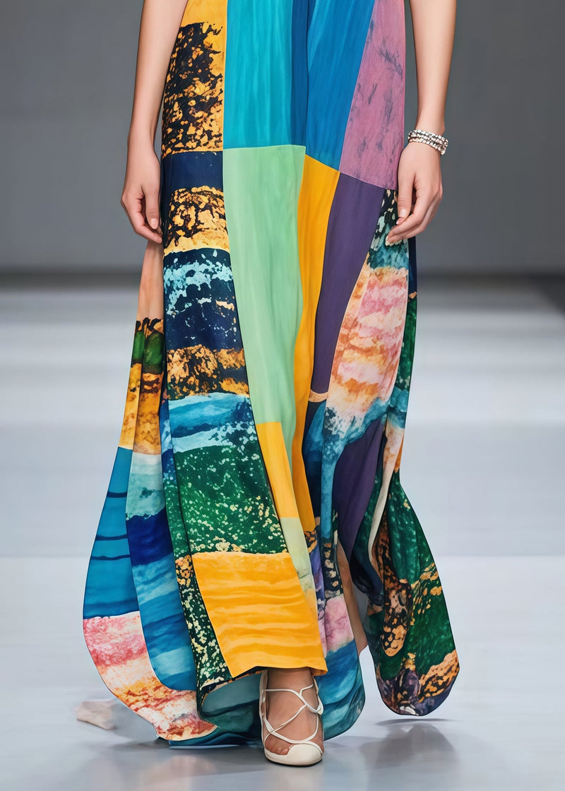 Classy Colorblock Oversized Print Cotton Long Dress Sleeveless