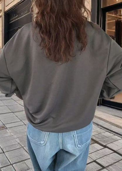 Grey Oversized Hollow Out Cotton Pullover Spring