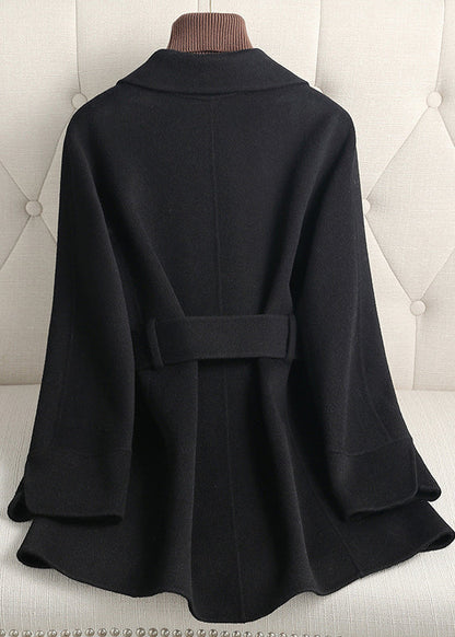 Black Notched Woolen Coats Fall