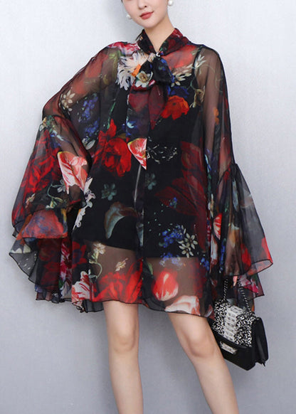 Classic Style Bold Print Bow Chiffon Two Pieces Set Dress Fall