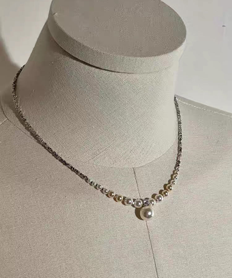 New Grey Sterling Silver Zircon Pearl Beading Pendant Necklace