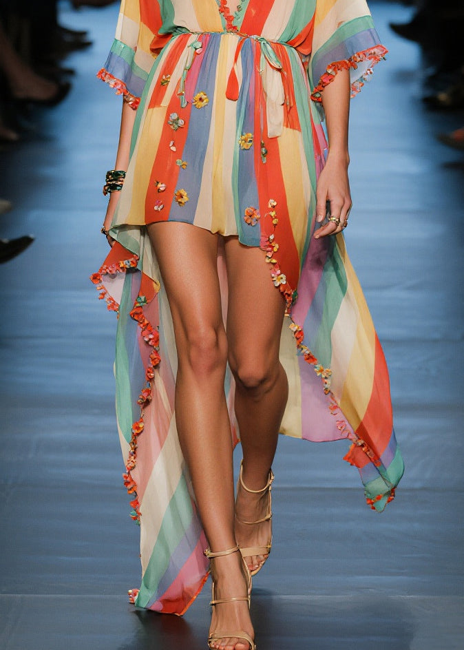 Boutique Rainbow Asymmetrical Chiffon Holiday Dress Summer