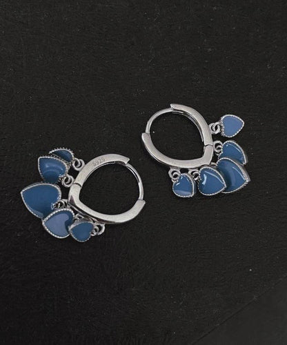 Blue Stainless Steel Ename Glaze Love Hoop Earrings
