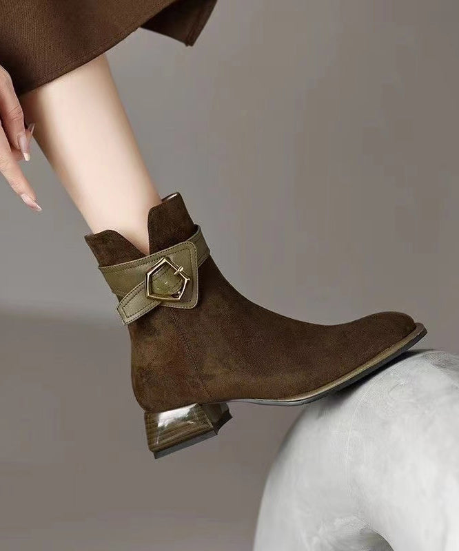 Splicing Chunky Boots Black Suede