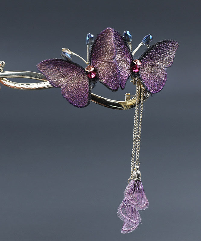 Purple Alloy Butterfly Tassel Hairpin