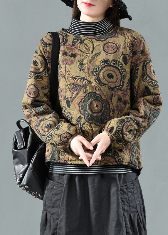 Black O-neck Print Fine Cotton Filled Pullover Spring