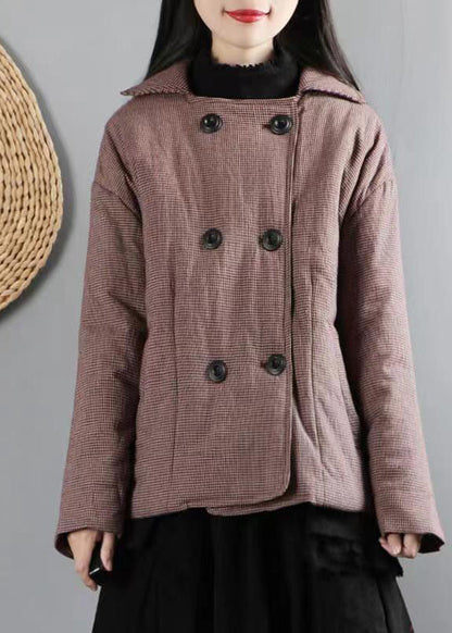 Red Plaid Pockets Patchwork Fine Cotton Filled Coats Winter