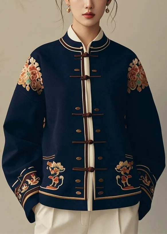 New Navy Button Print Original Design Cotton Coats Fall