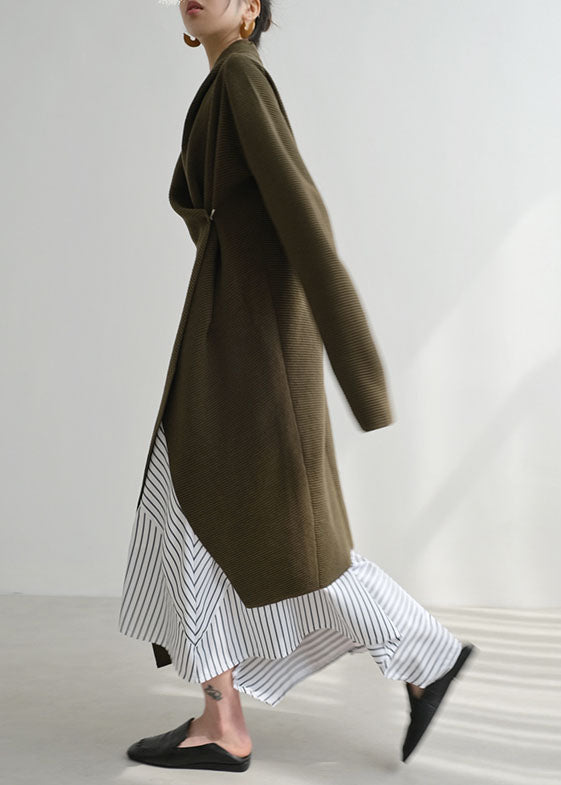 Black Asymmetrical Cozy Knit Cardigans Fall