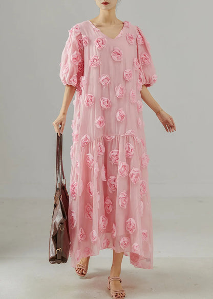 Pink Oversized Stereoscopic Cotton Party Dress Summer