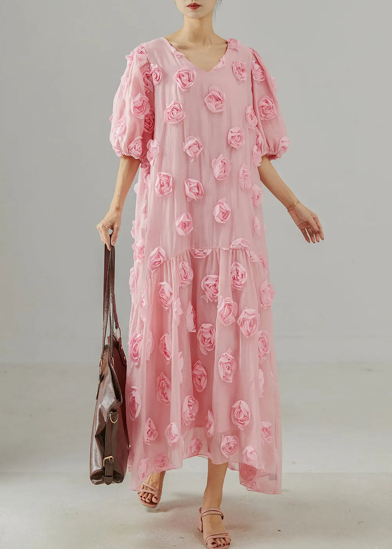 Pink Oversized Stereoscopic Cotton Party Dress Summer