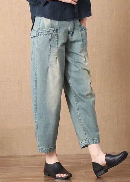 Light Blue Button Pockets Harem Fall Denim Pants