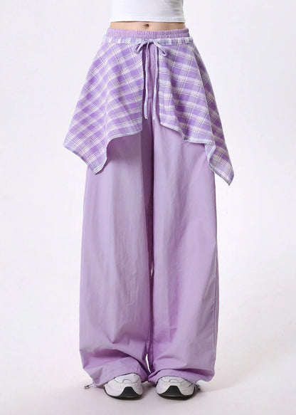 Rose Elastic Waist Patchwork Exra Large Hem Cotton Pants Spring