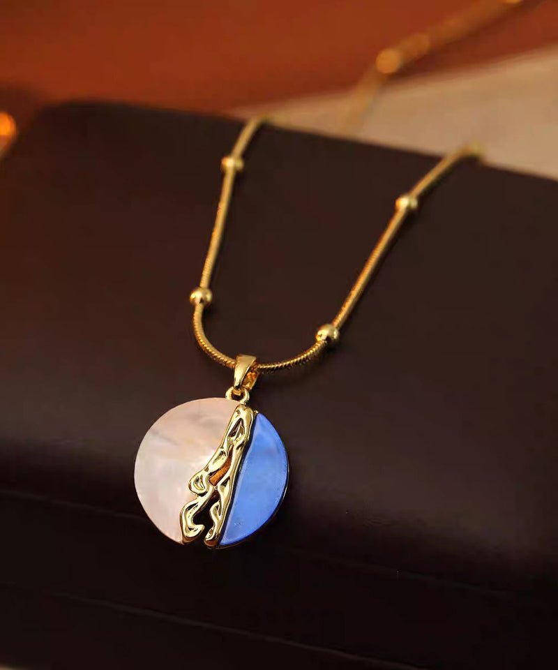 Vogue Colorblock Copper Overgild Zircon Inlaid Shell Pendant Necklace
