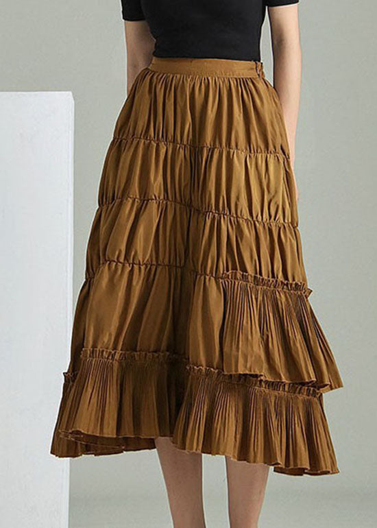Yellow Wrinkled Zip Up Patchwork Skirts Spring