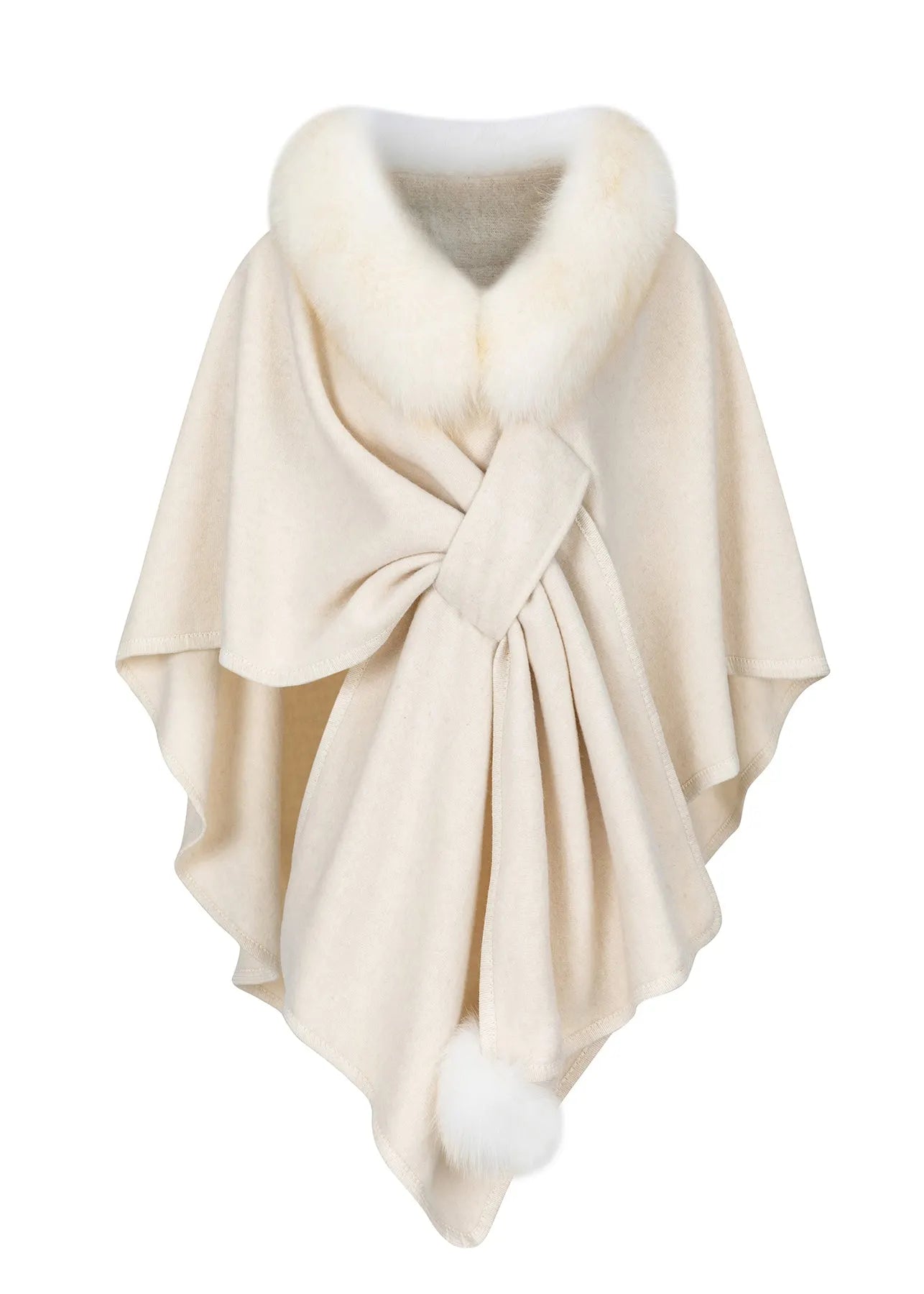 New Brown Fox Fur Grass Shawl Woolen Coat Cloak Bat Sleeve