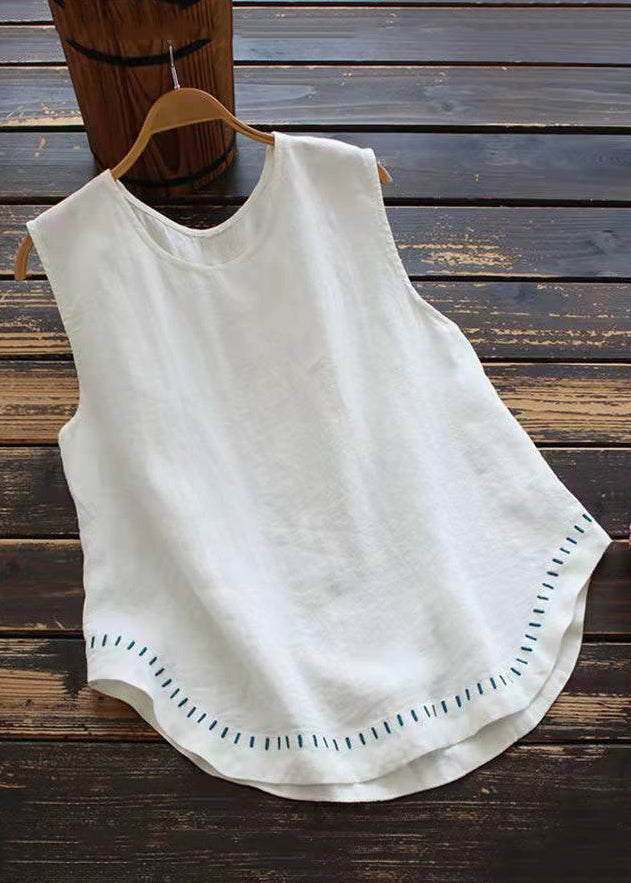 New White O Neck Cotton Tank Sleeveless
