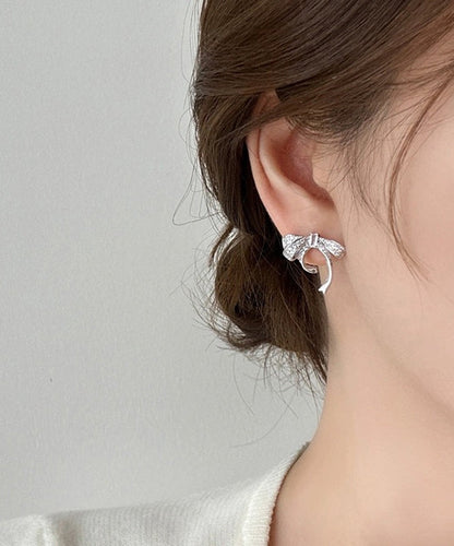 Fine Silk Sterling Silver Zircon Bow Stud Earrings