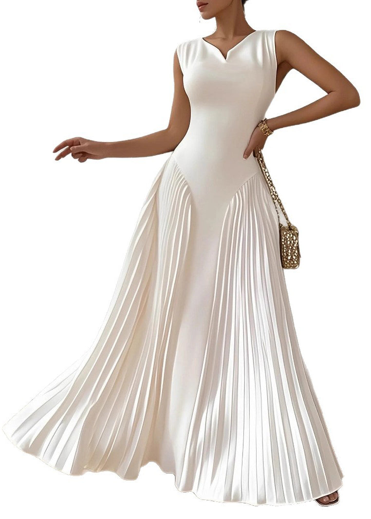 White Wrinkled High Waist Cotton Party Dress Summer